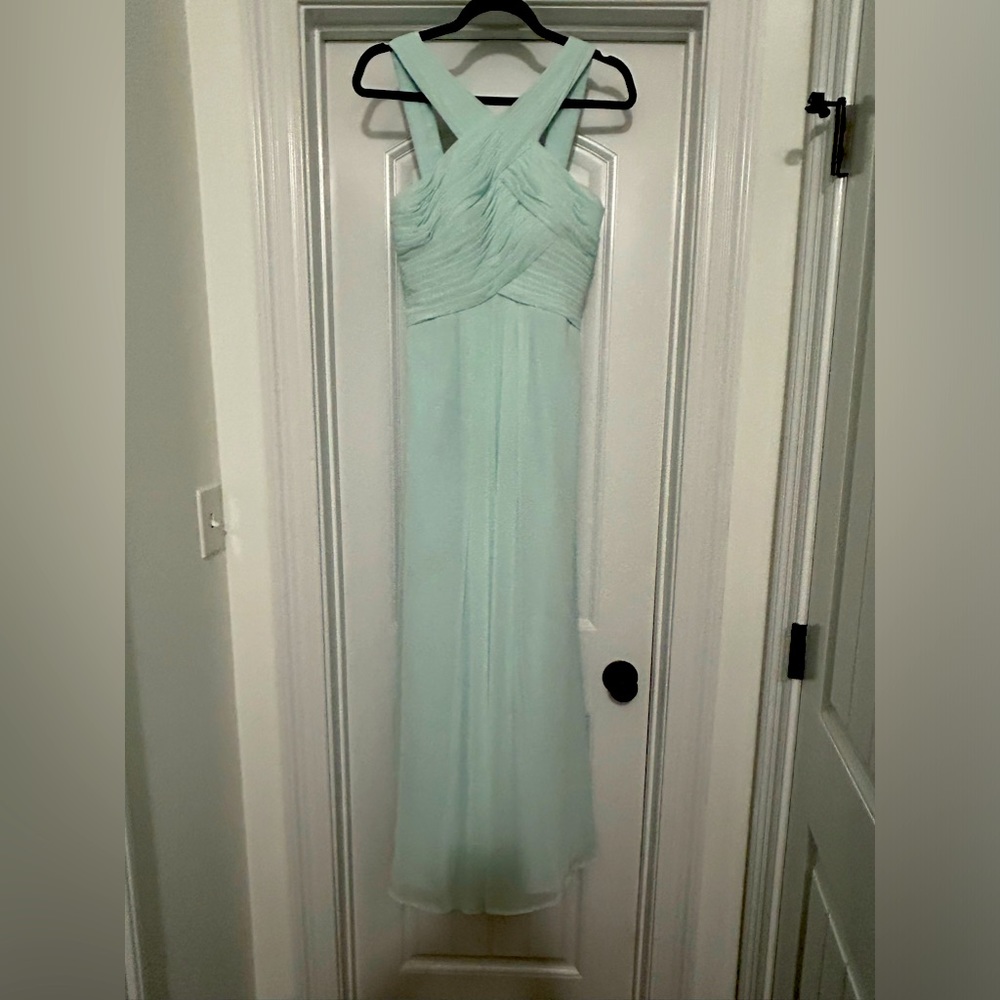 Azazie Light Turquoise Bridesmaid dress with criss-cross neckline